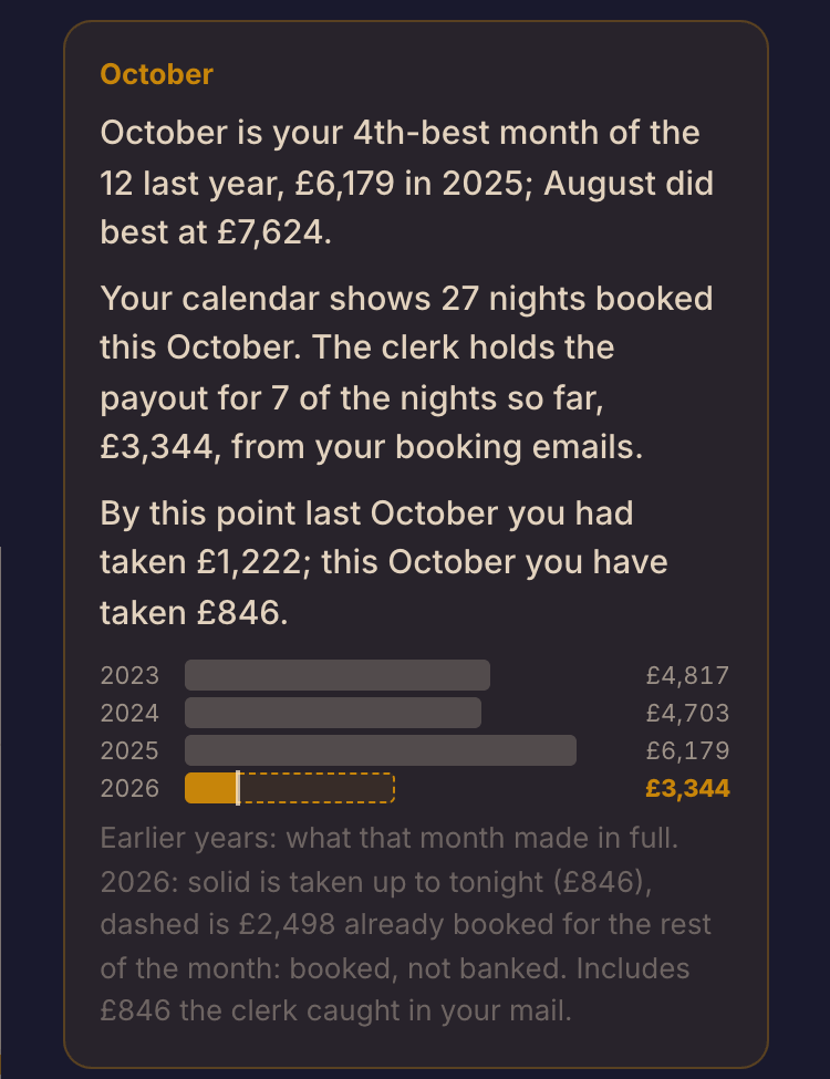 The October card in Numbers for a made-up host, comparing October 2026 with the three Octobers before it.